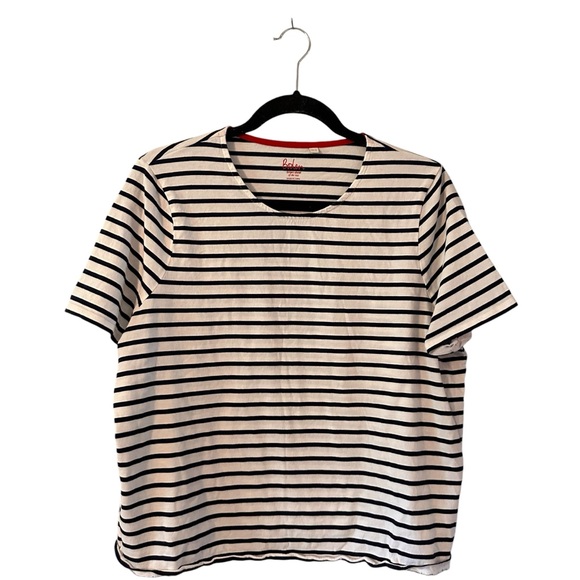 Boden Tops - Boden Bea Short Sleeve Breton Ivory/Black Stripe Size 12 Cotton Straight Fit